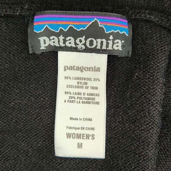 Patagonia Lambs Wool Blend Cardigan Sweater Black Gray Stripes sz M - Picture 3 of 9